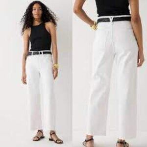 J Crew White 100% Cotton Denim Slim Wide Leg Pants Size 34 NWT Waist 38"